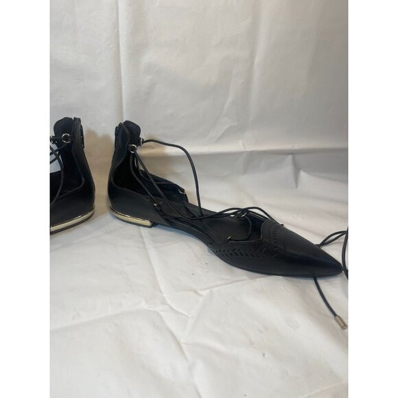 ALDO Women's Black Leather Lace Up Gladiator Pointed Toe Back Zip Flat Shoes 9 - Picture 6 of 11